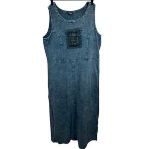 Vintage Produce Company Blue Sleeveless Maxi Jumper Dress LARGE Cotton Made USA